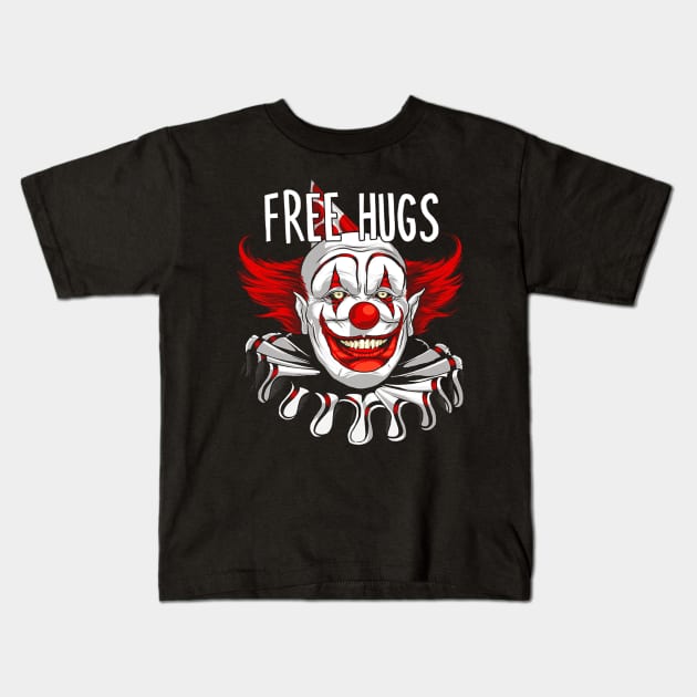 Free Hugs Scary Creepy Clown Halloween Kids T-Shirt by klausgaiser